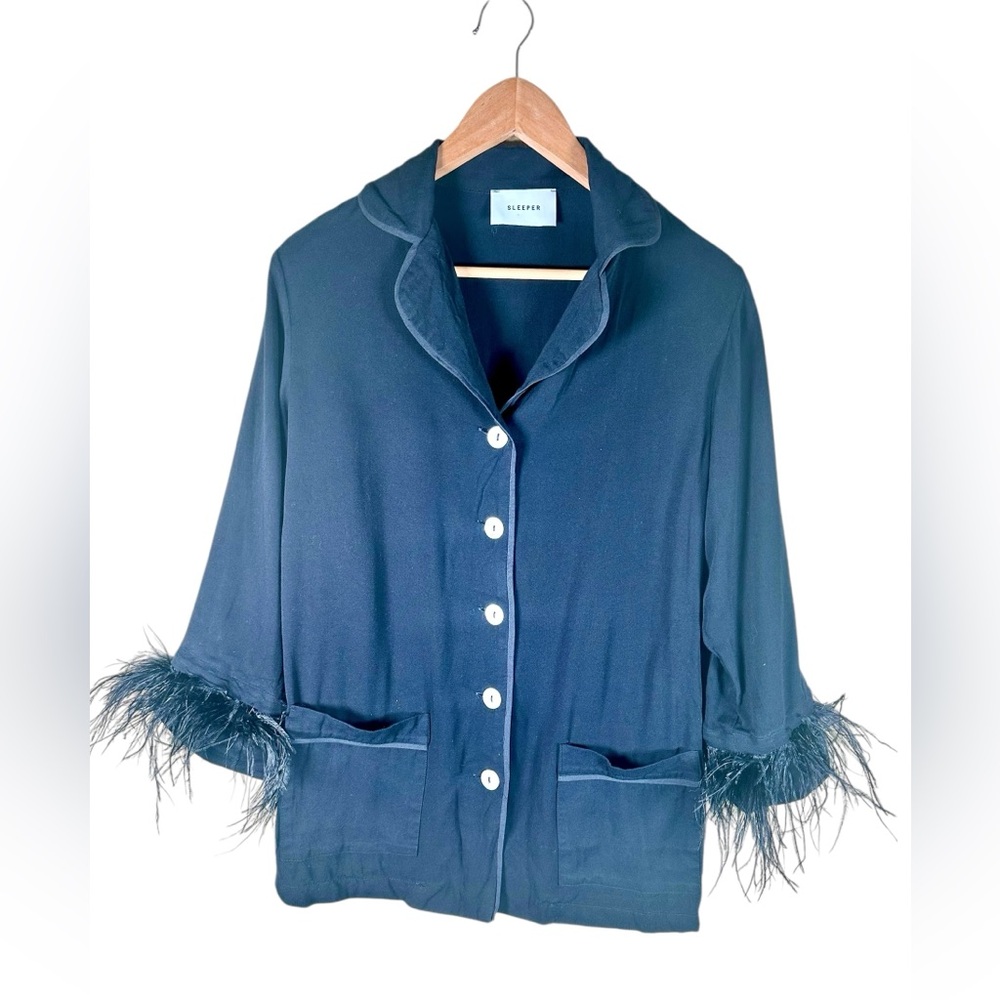 Sleeper Women’s Party Pajama Shirt with Ostrich feather trim - Picture 3 of 10